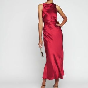 Reformation Cassette Silk Dress in Color Sangre Size 0